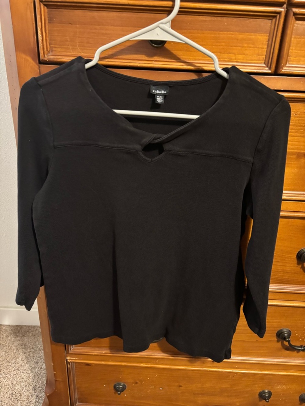Rafaella Black Long Sleeve Keyhole Top
